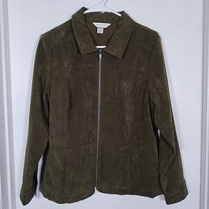 CJ Banks Women's Petite L Olive Green Faux Suede Jacket Full Zip Lightweight